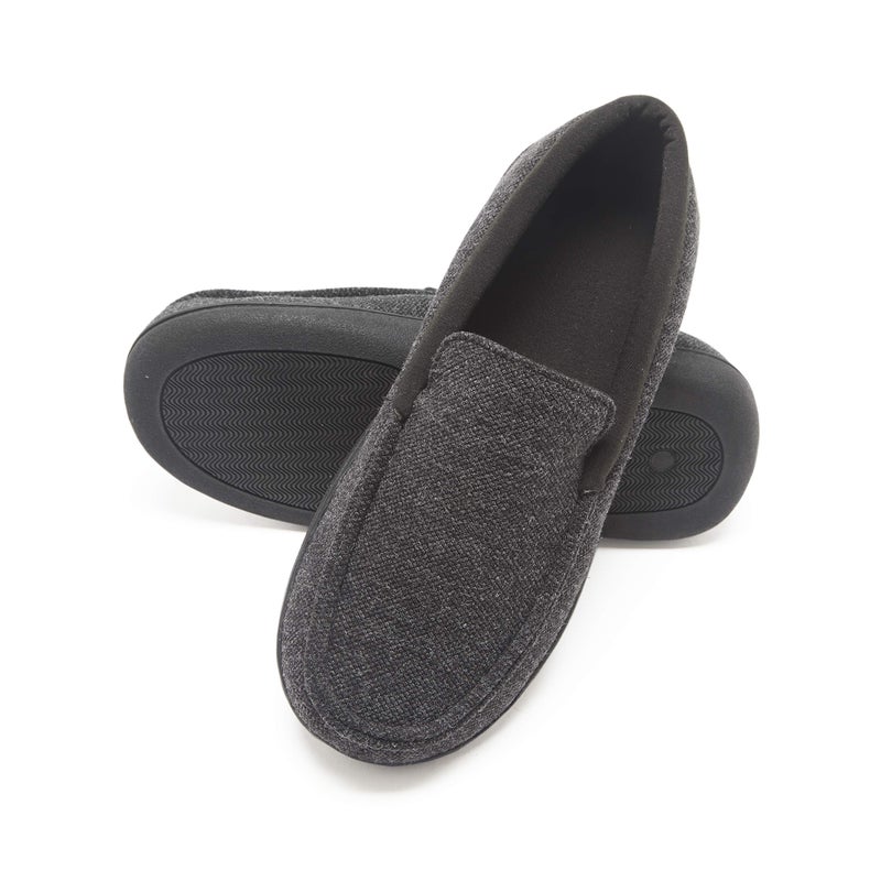 Hanes Mens Slippers House Shoes Moccasin Comfort Memory Foam Indoor Outdoor Fresh IQ,Dark Black,Small - Image 1